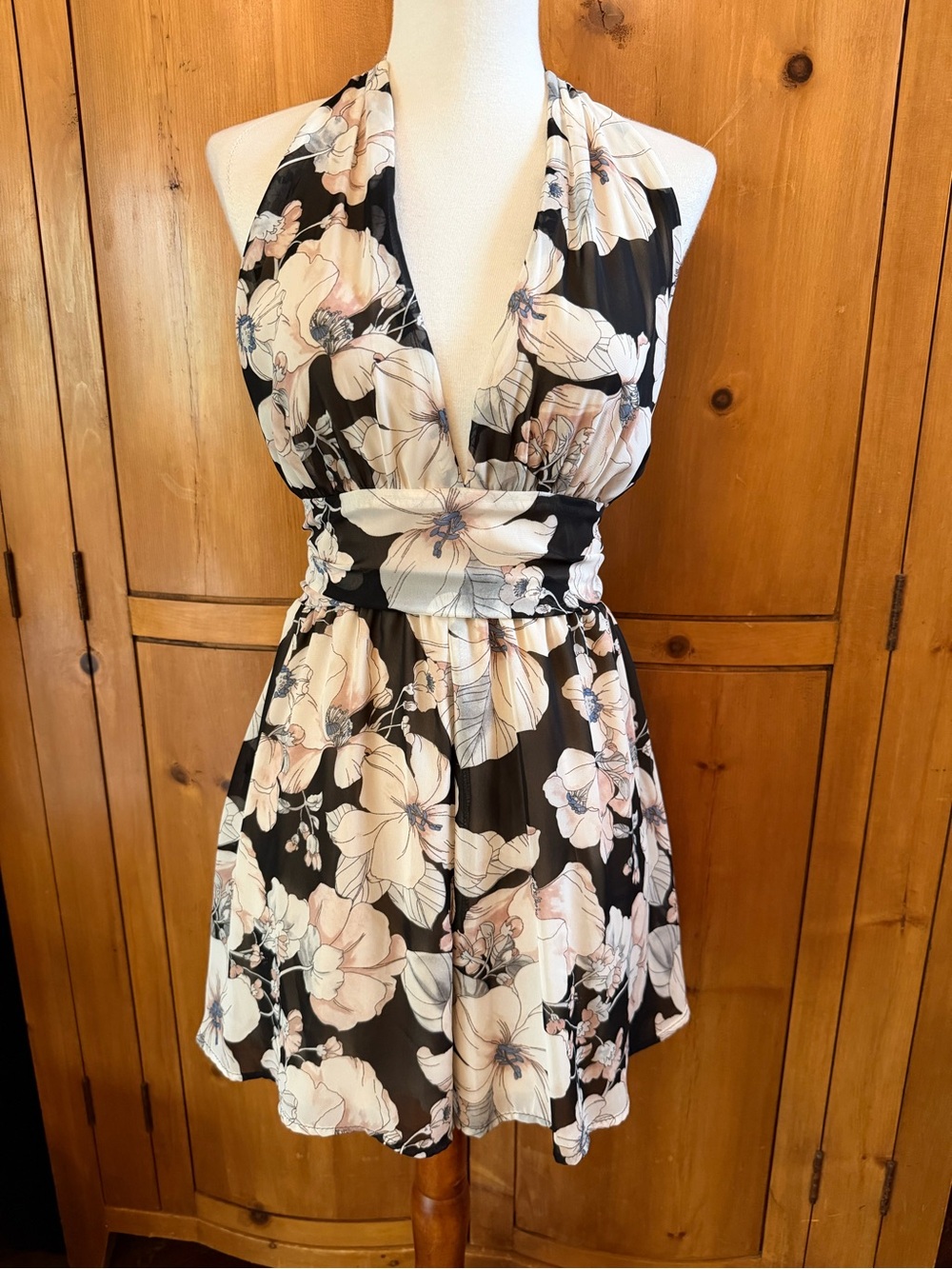 Lovely Day Floral Halter Romper - Black and Blush